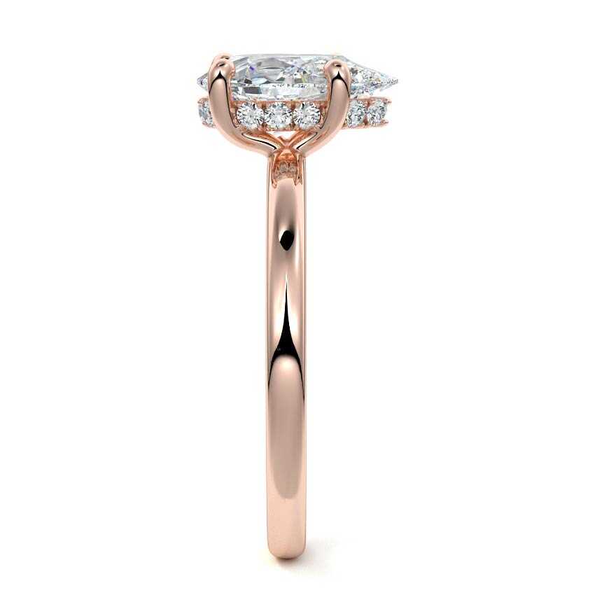 Rose gold Pear Diamond Solitaire Engagement Ring with Hidden Halo