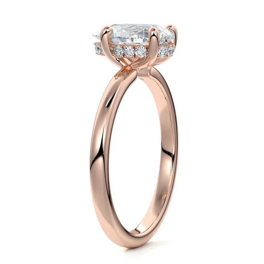 Rose gold Pear Diamond Solitaire Engagement Ring with Hidden Halo