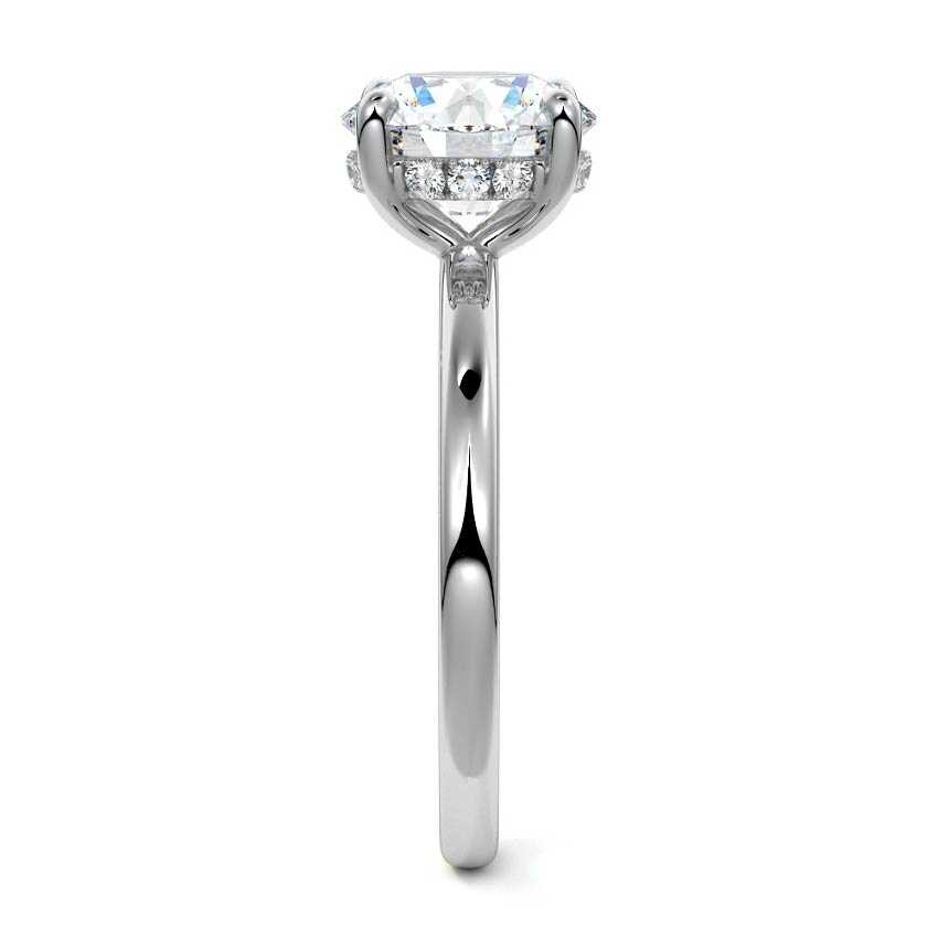 White gold Round Diamond Solitaire Engagement Ring with Hidden Halo