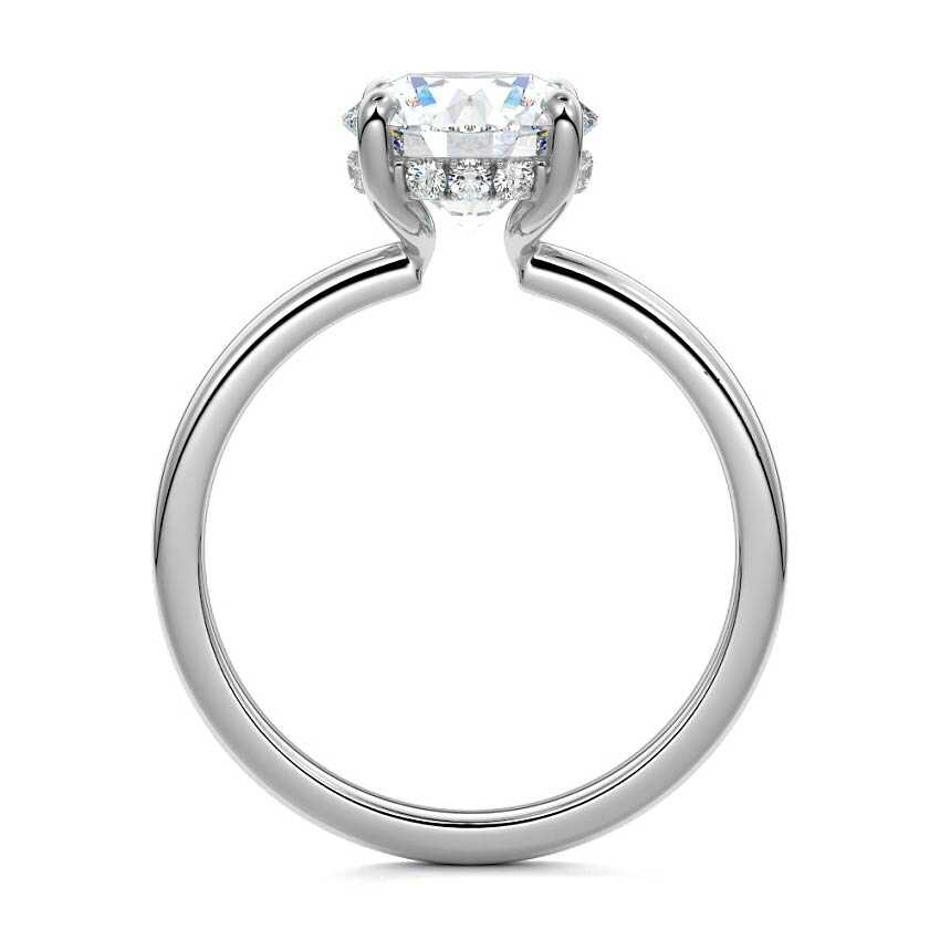 White gold Round Diamond Solitaire Engagement Ring with Hidden Halo