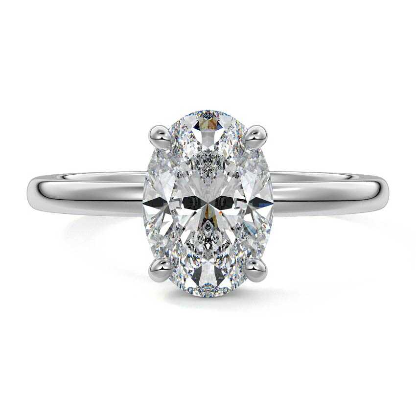 White gold Oval Diamond Solitaire Engagement Ring with Hidden Halo
