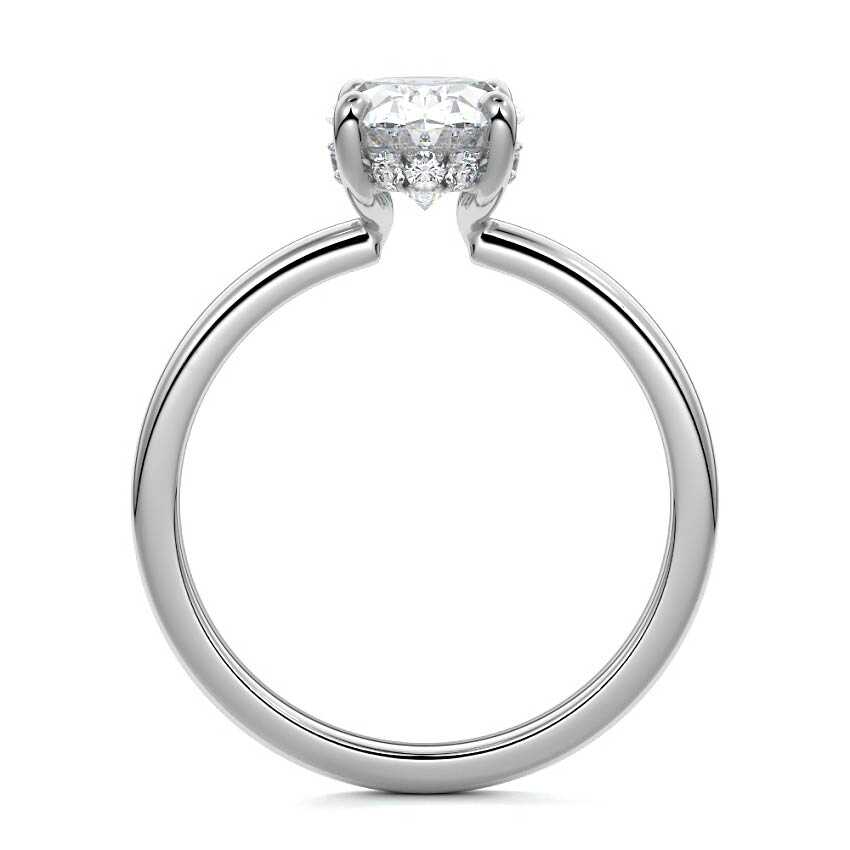 White gold Oval Diamond Solitaire Engagement Ring with Hidden Halo