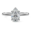 Silver Pear Diamond Solitaire Engagement Ring with Hidden Halo