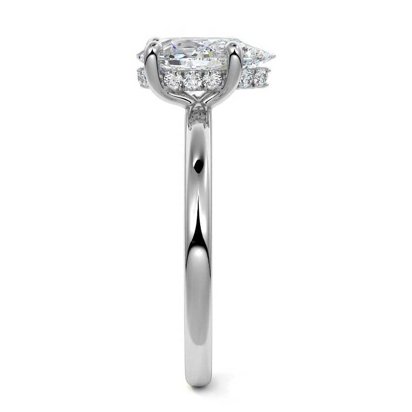 Silver Pear Diamond Solitaire Engagement Ring with Hidden Halo