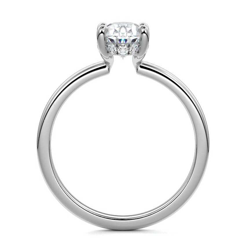 Silver Pear Diamond Solitaire Engagement Ring with Hidden Halo
