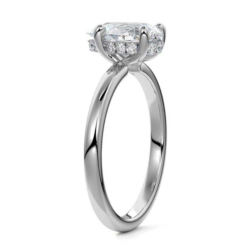 Silver Pear Diamond Solitaire Engagement Ring with Hidden Halo