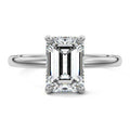 Silver Emerald Diamond Solitaire Engagement Ring with Hidden Halo