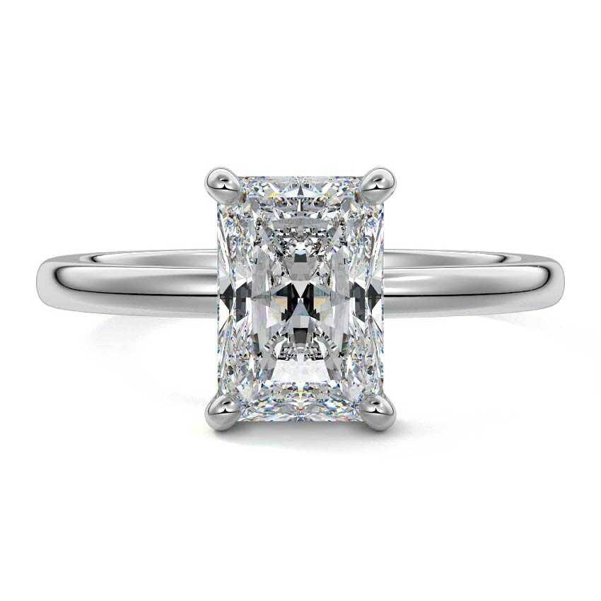 Platinum Radiant Diamond Solitaire Engagement Ring with Hidden Halo