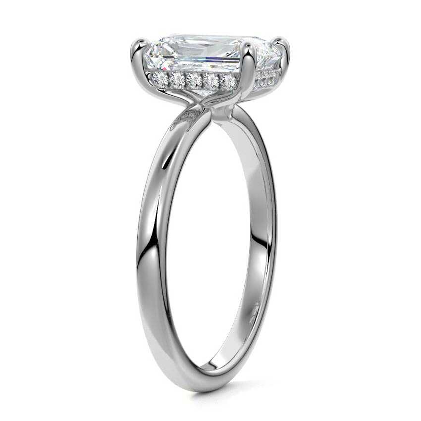 Platinum Radiant Diamond Solitaire Engagement Ring with Hidden Halo