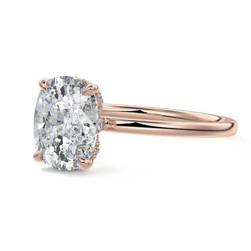 Rose gold Cushion Diamond Solitaire Engagement Ring with Hidden Halo