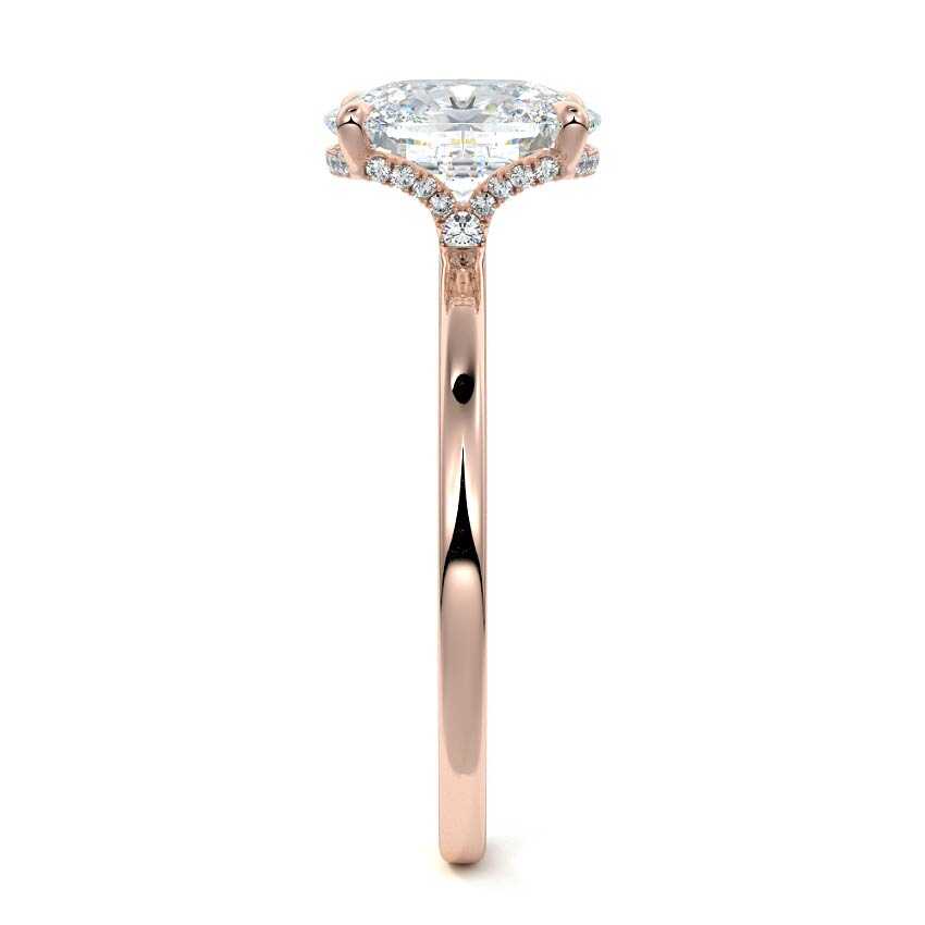 Rose gold Cushion Diamond Solitaire Engagement Ring with Hidden Halo