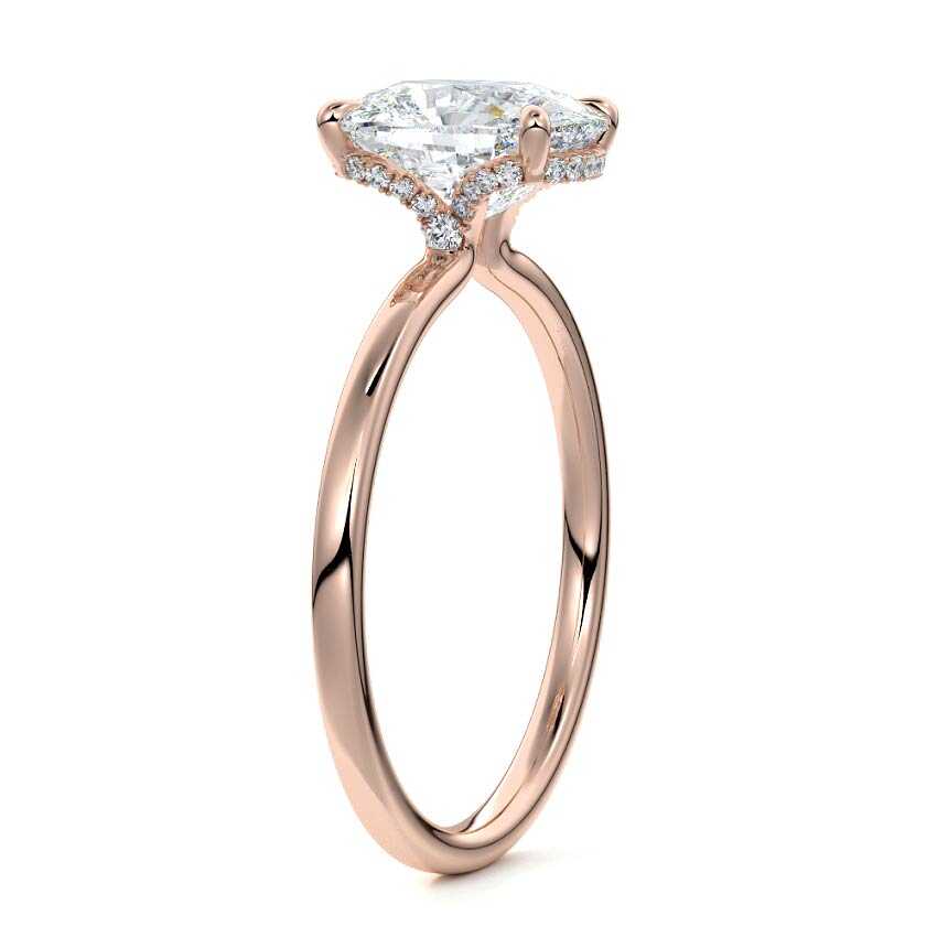 Rose gold Cushion Diamond Solitaire Engagement Ring with Hidden Halo