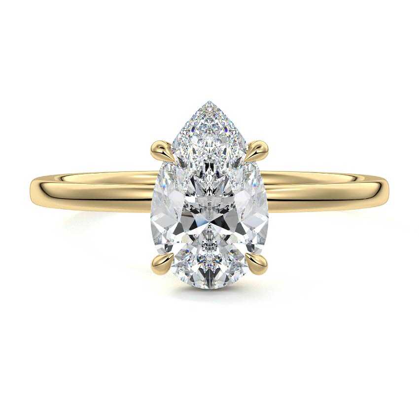 Yellow gold Pear Diamond Solitaire Engagement Ring with Hidden Halo