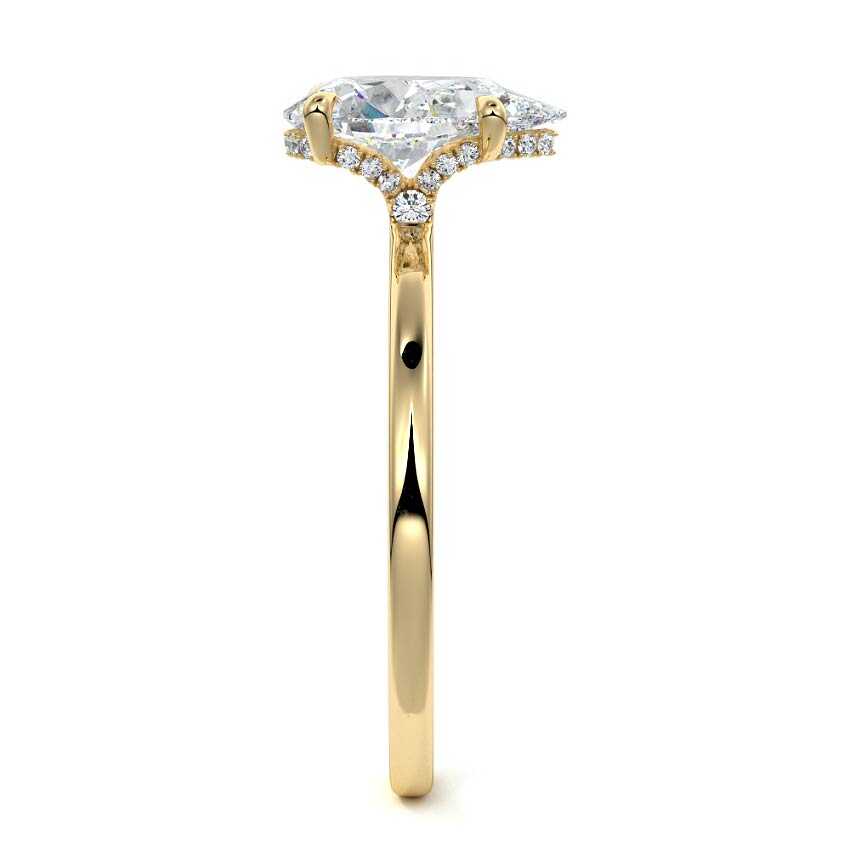 Yellow gold Pear Diamond Solitaire Engagement Ring with Hidden Halo