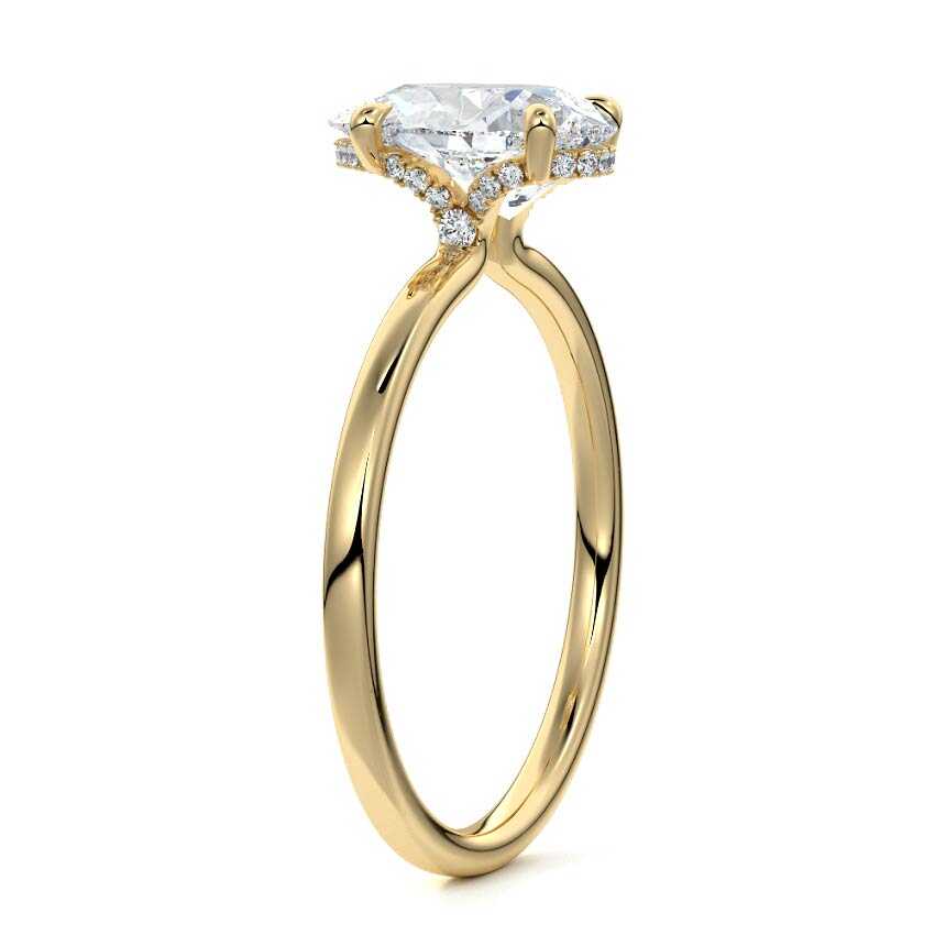 Yellow gold Pear Diamond Solitaire Engagement Ring with Hidden Halo