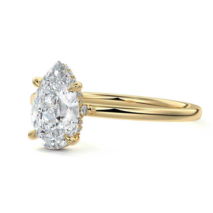 Yellow gold Pear Diamond Solitaire Engagement Ring with Hidden Halo