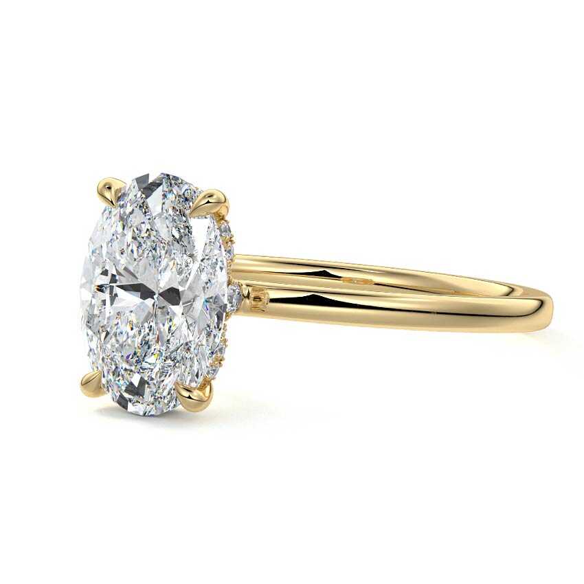 Yellow gold Oval Diamond Solitaire Engagement Ring with Hidden Halo