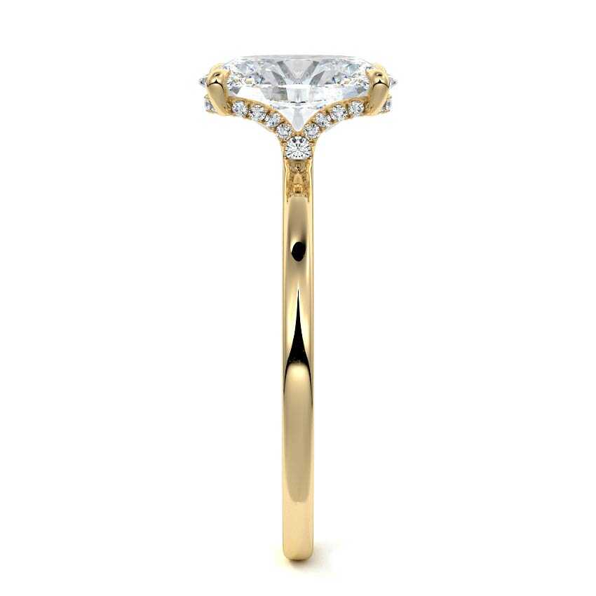 Yellow gold Oval Diamond Solitaire Engagement Ring with Hidden Halo