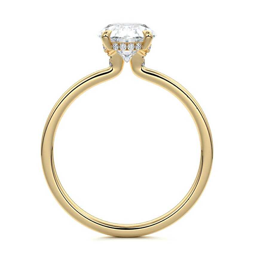 Yellow gold Oval Diamond Solitaire Engagement Ring with Hidden Halo