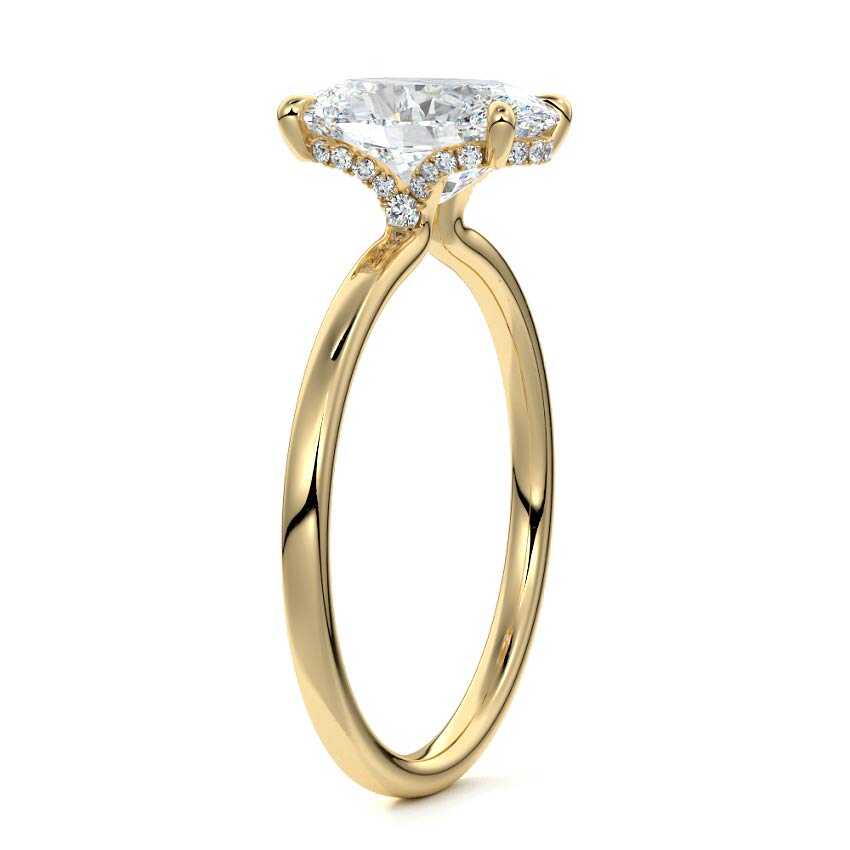 Yellow gold Oval Diamond Solitaire Engagement Ring with Hidden Halo