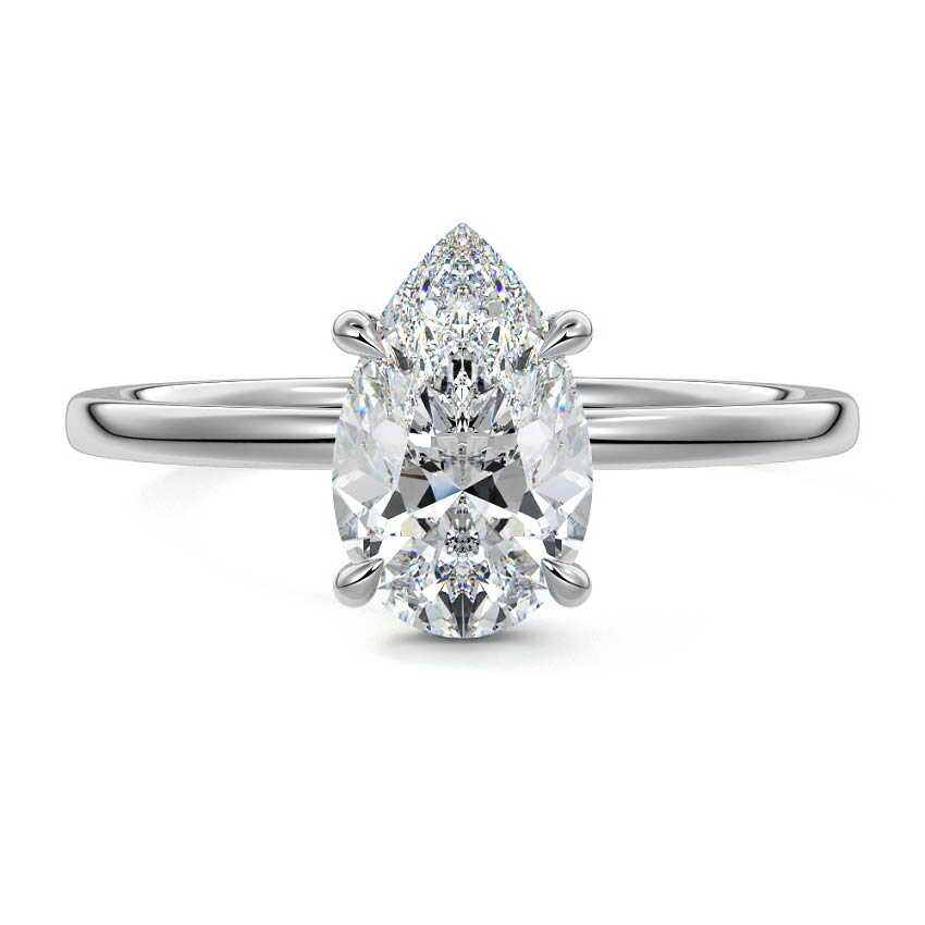 White gold Pear Diamond Solitaire Engagement Ring with Hidden Halo