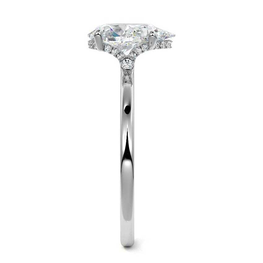 White gold Pear Diamond Solitaire Engagement Ring with Hidden Halo
