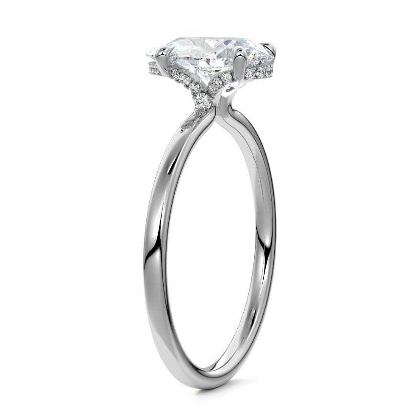 White gold Pear Diamond Solitaire Engagement Ring with Hidden Halo