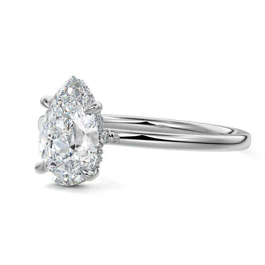 White gold Pear Diamond Solitaire Engagement Ring with Hidden Halo
