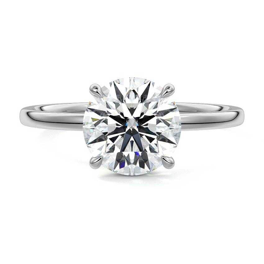 Platinum Round Diamond Solitaire Engagement Ring with Hidden Halo