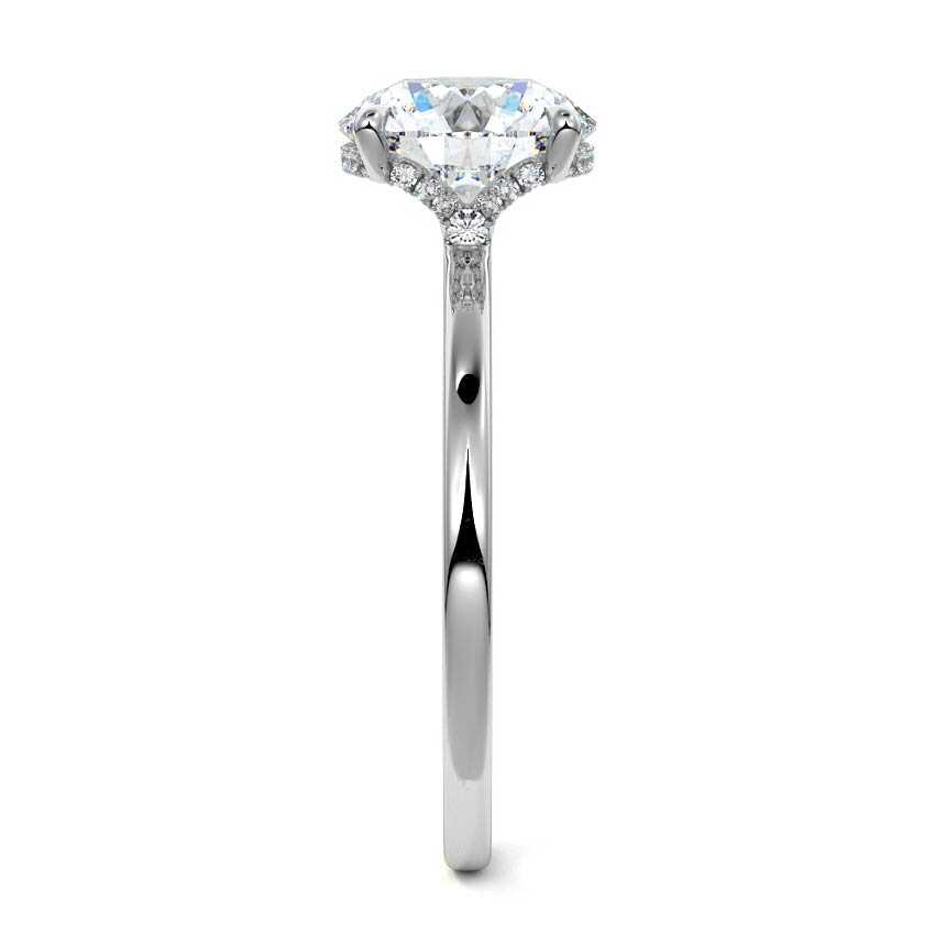 Platinum Round Diamond Solitaire Engagement Ring with Hidden Halo