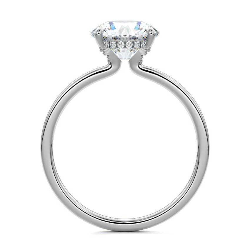 Platinum Round Diamond Solitaire Engagement Ring with Hidden Halo