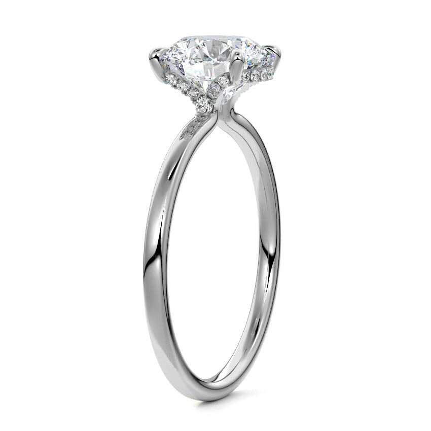 Platinum Round Diamond Solitaire Engagement Ring with Hidden Halo