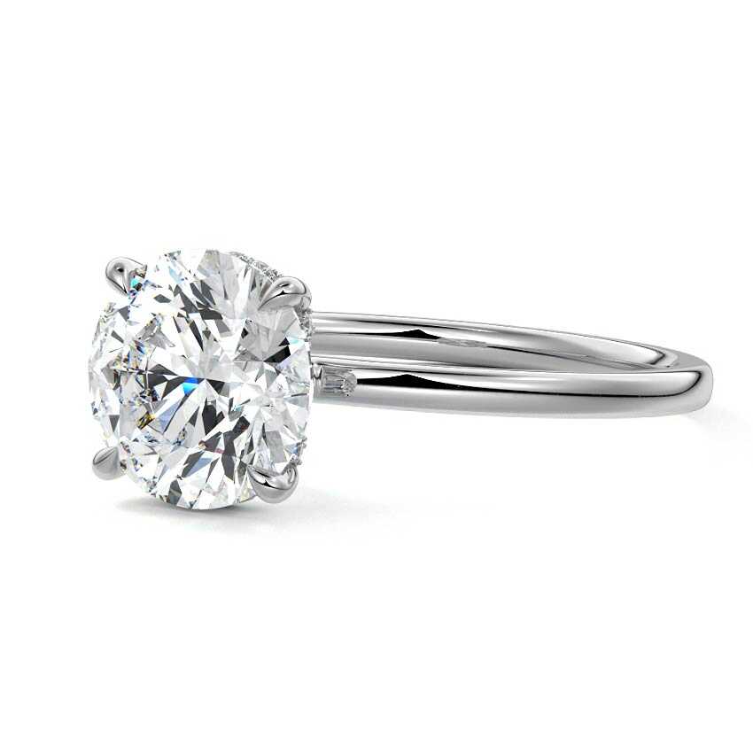 Platinum Round Diamond Solitaire Engagement Ring with Hidden Halo