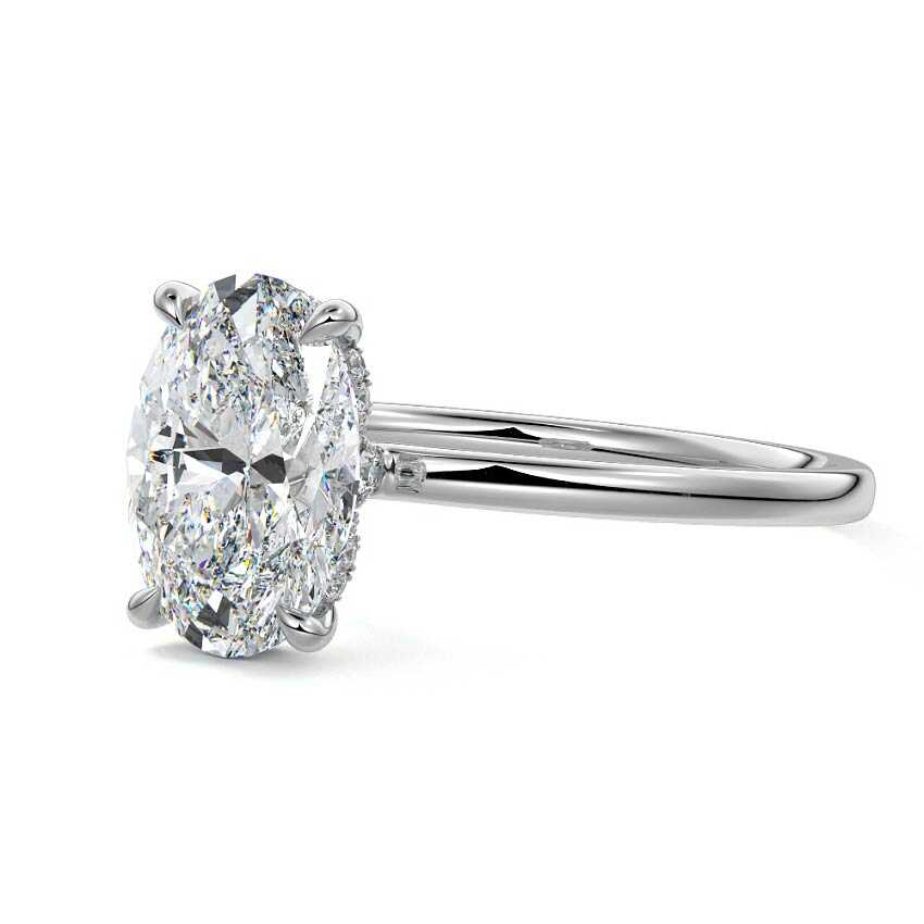 Platinum Oval Diamond Solitaire Engagement Ring with Hidden Halo
