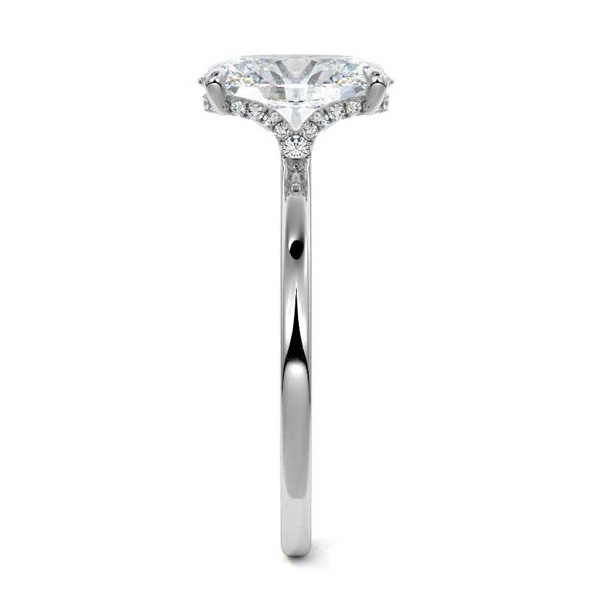 Platinum Oval Diamond Solitaire Engagement Ring with Hidden Halo