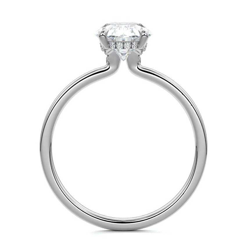 Platinum Oval Diamond Solitaire Engagement Ring with Hidden Halo