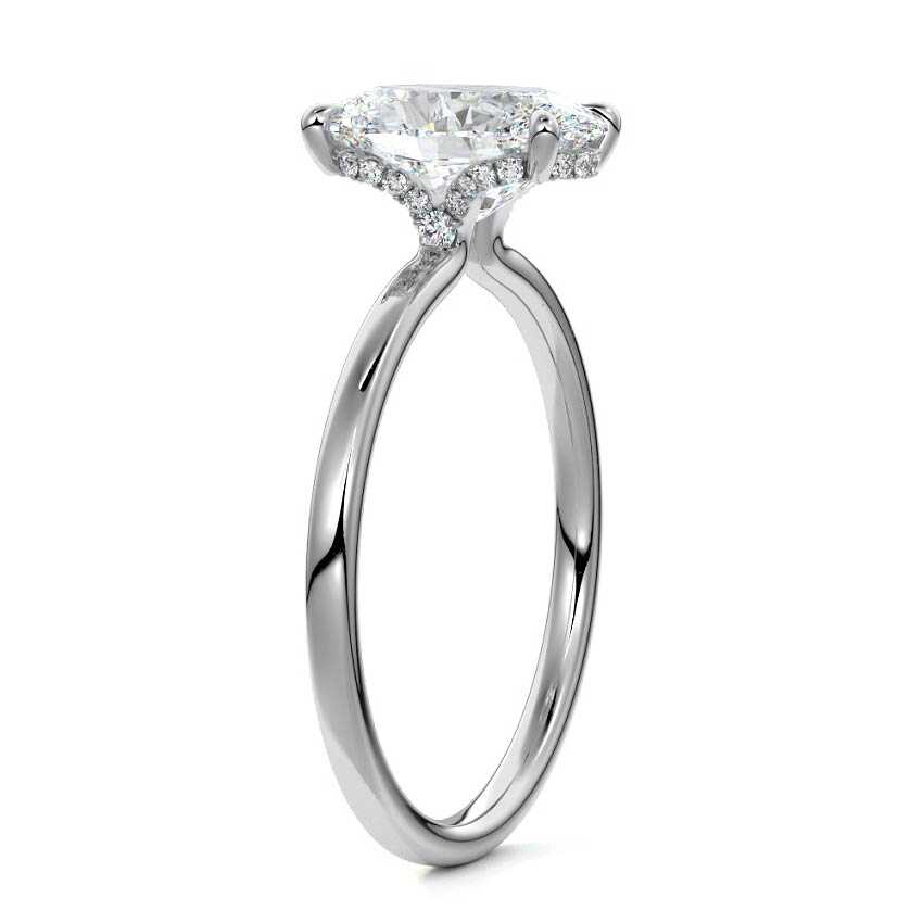 Platinum Oval Diamond Solitaire Engagement Ring with Hidden Halo