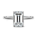 Platinum Emerald Diamond Solitaire Engagement Ring with Hidden Halo