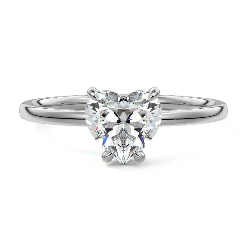Platinum Heart Diamond Solitaire Engagement Ring with Hidden Halo