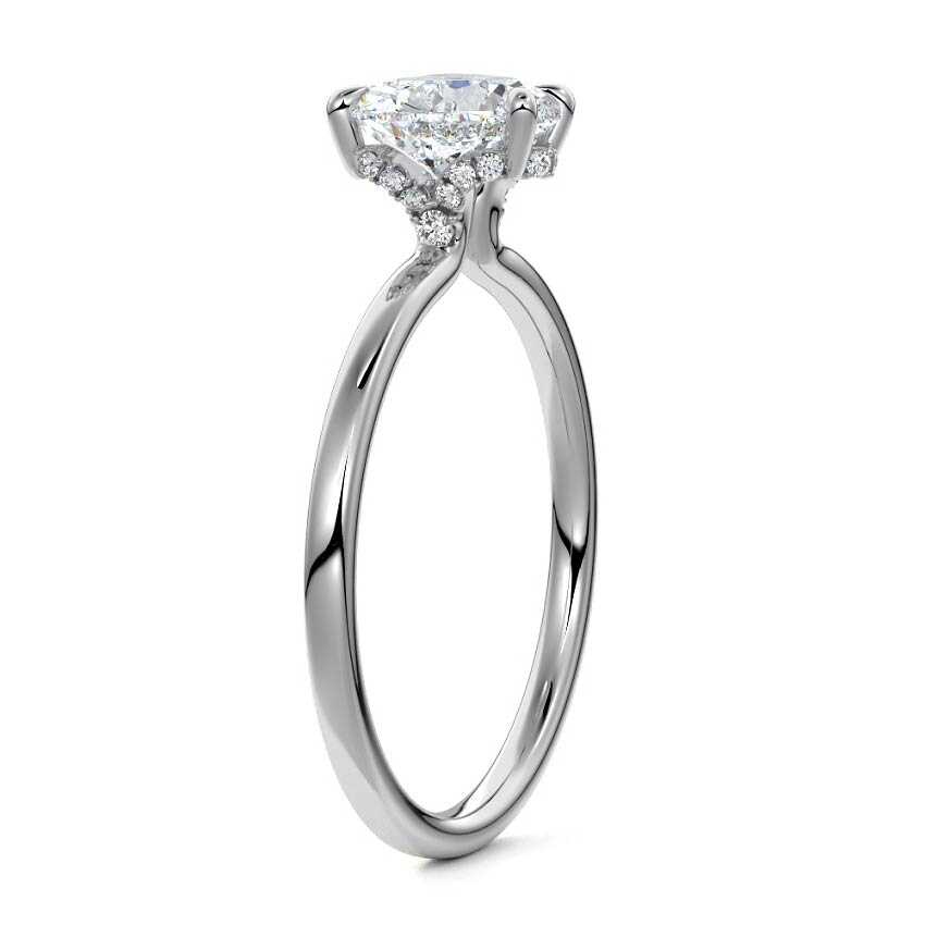 Platinum Heart Diamond Solitaire Engagement Ring with Hidden Halo