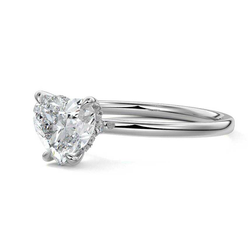 Platinum Heart Diamond Solitaire Engagement Ring with Hidden Halo