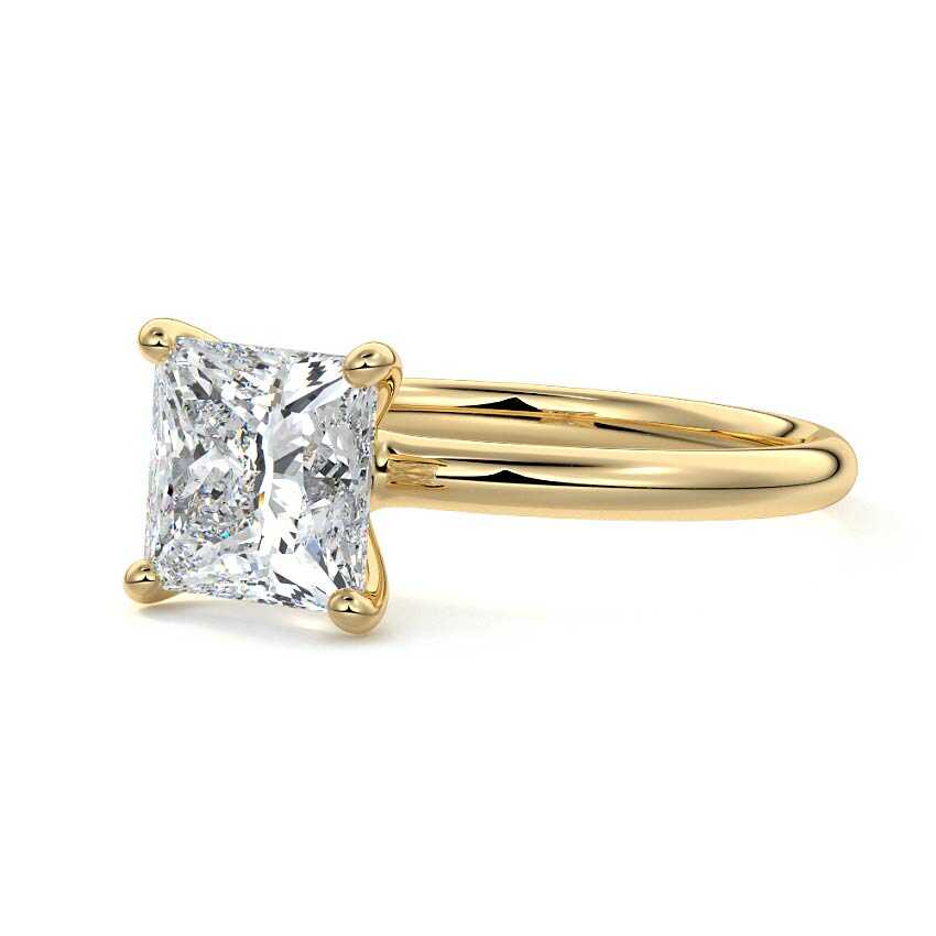 Yellow gold Princess Diamond Solitaire Engagement Ring with Low-Profile Basket Setting