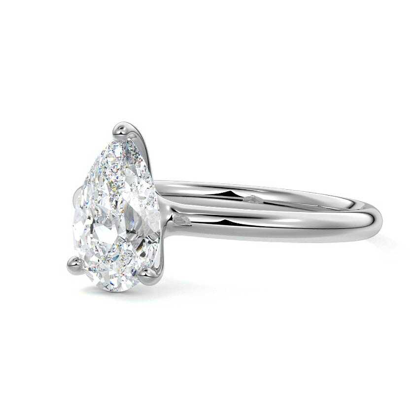 White gold Pear Diamond Solitaire Engagement Ring with Low-Profile Basket Setting