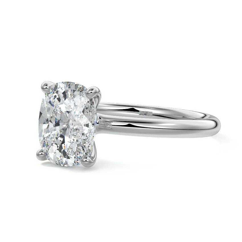 Silver Cushion Diamond Solitaire Engagement Ring with Low-Profile Basket Setting