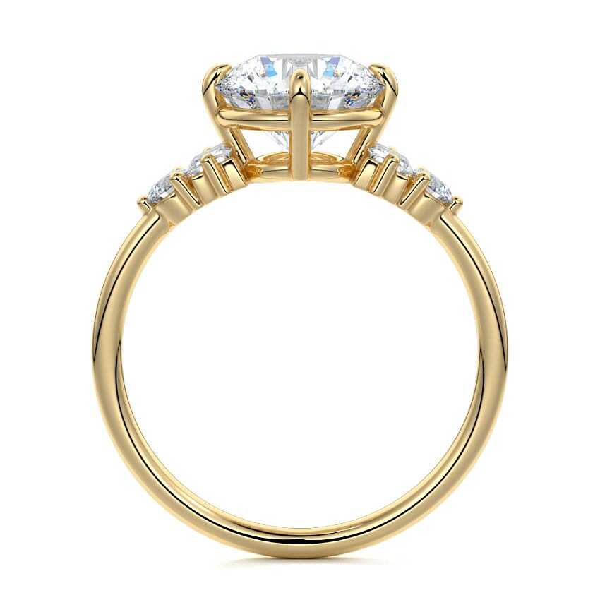 Yellow gold Round Three Stone Diamond Engagement Ring with Tapered Baguette and Round Side Stones
