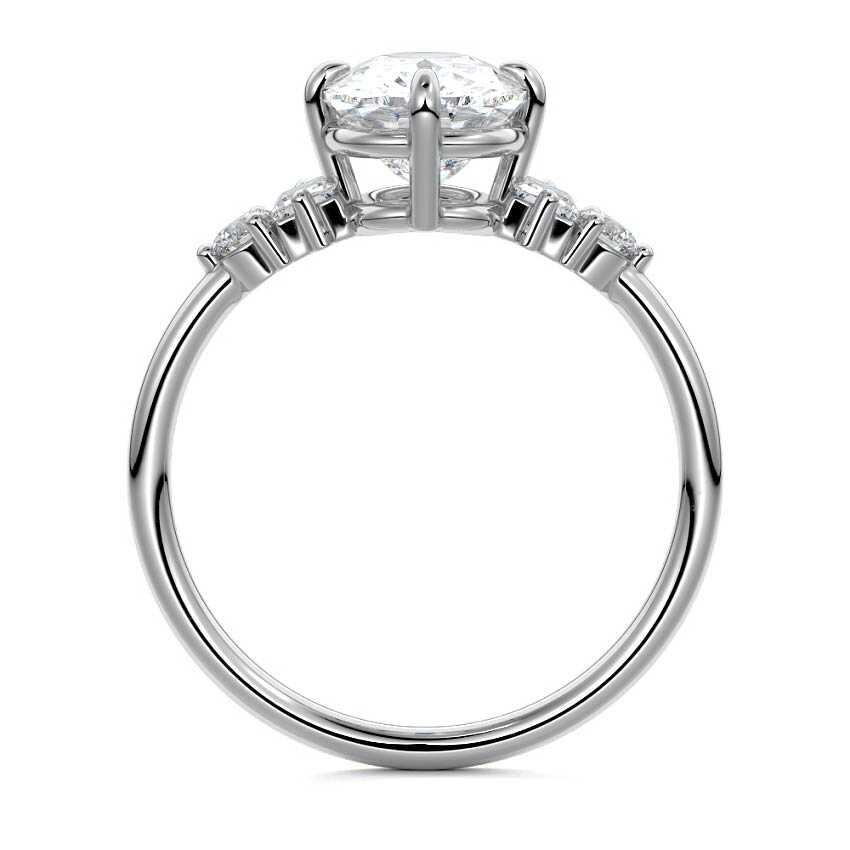 White gold Cushion Three Stone Diamond Engagement Ring with Tapered Baguette and Round Side Stones