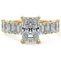 Yellow gold Radiant Diamond Engagement Ring with Emerald-Cut Side Stones and Prong Setting