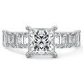 Platinum Princess Diamond Engagement Ring with Emerald-Cut Side Stones and Prong Setting