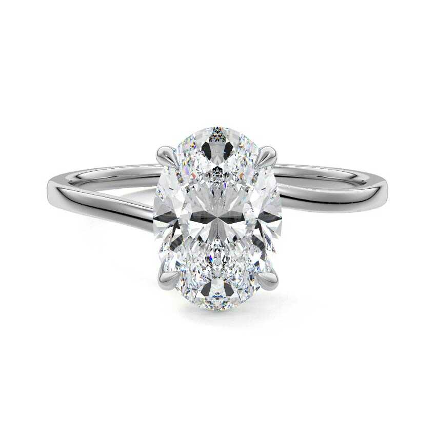 Silver Oval Diamond Solitaire Engagement Ring