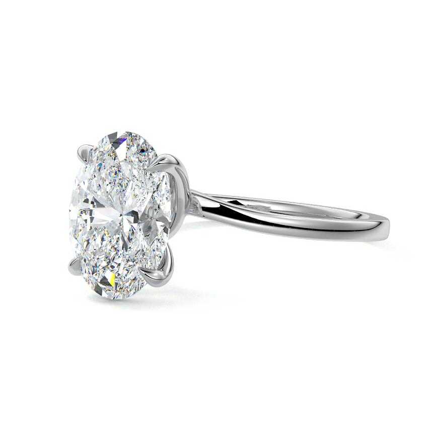 Silver Oval Diamond Solitaire Engagement Ring